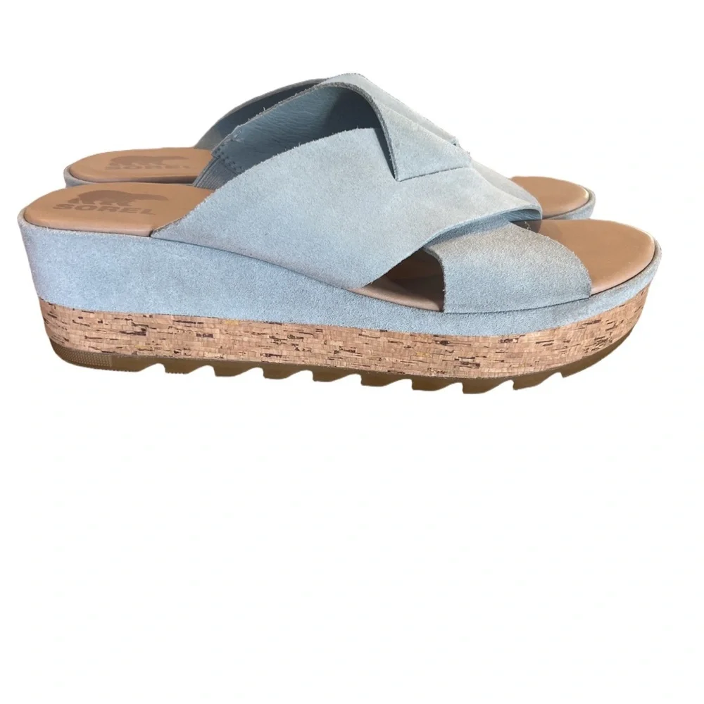 Sorel Cameron Flattorm Mule In Crushed Blue, Sea Salt